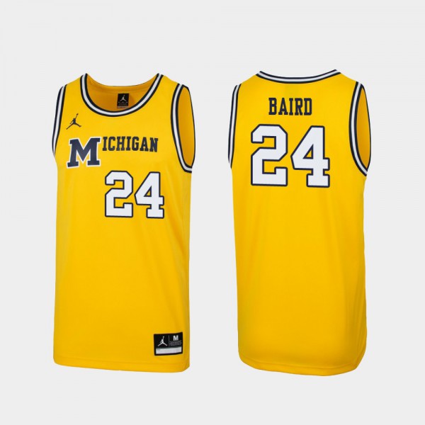 Michigan #24 Mens C.J. Baird Jersey Maize 1989 Throwback College Basketball Replica High School